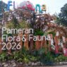 Instalasi pameran berstruktur kayu dihiasi tanaman hias, bunga anggrek, replika bunga Rafflesia, serta ornamen satwa dengan tulisan Pameran Flora & Fauna 2026.